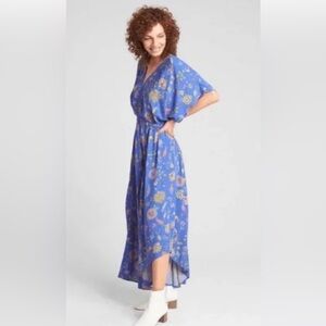 NWOT GAP Kimono Sleeve Maxi Dress Blue Floral Cottagecore Boho Festival Flowy